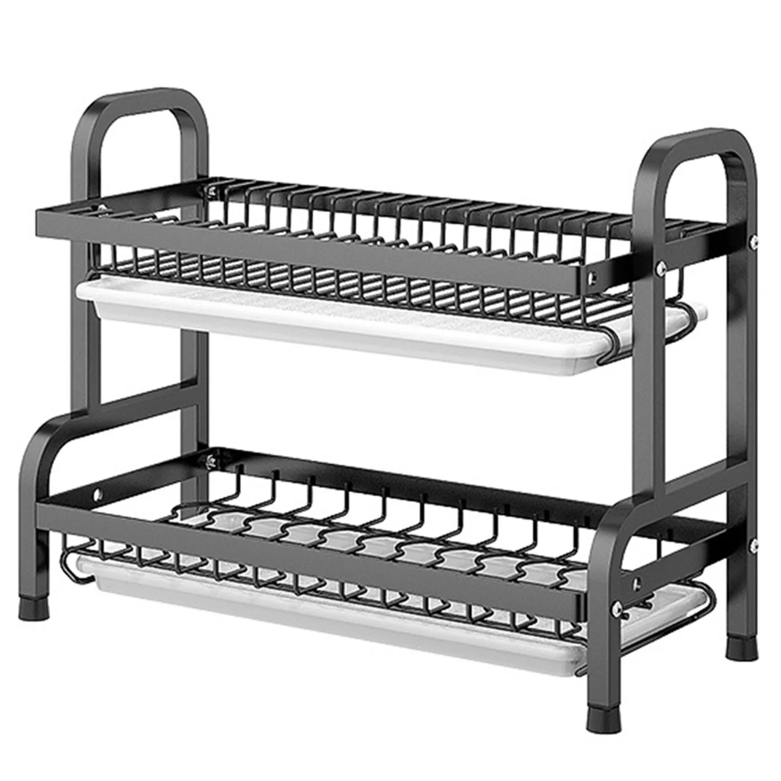 

2 Tier Dish Drying Rack for Kitchen Carbon Steel Rust-Proof Dish Drainer for Dishes Knives Spoons and Forks