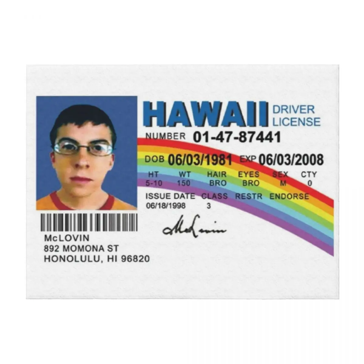 

McLovin Fake ID Design Throw Blanket Comforter bed plaid Warm Blankets