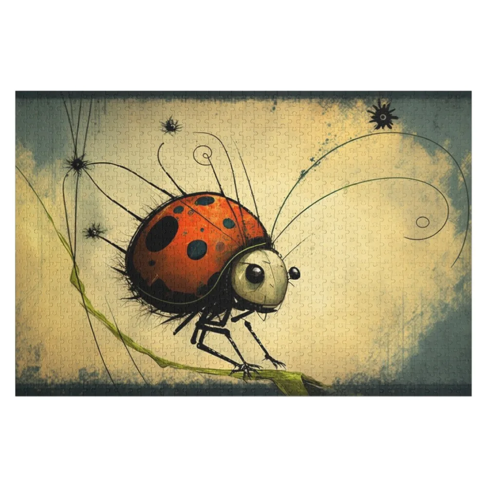 Ladybug balancing on branch Jigsaw Puzzle Children Adult Wooden Personalize Wood Photo Personalized Puzzle