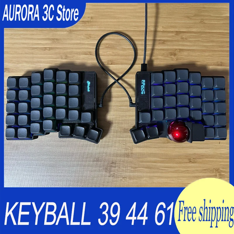 Keyball 39/44/61 Split Keyboard Kit Wired Single Mode Hot Swap 3d Split Mechanical Keyboard With Trackball Screen Custom Gifts