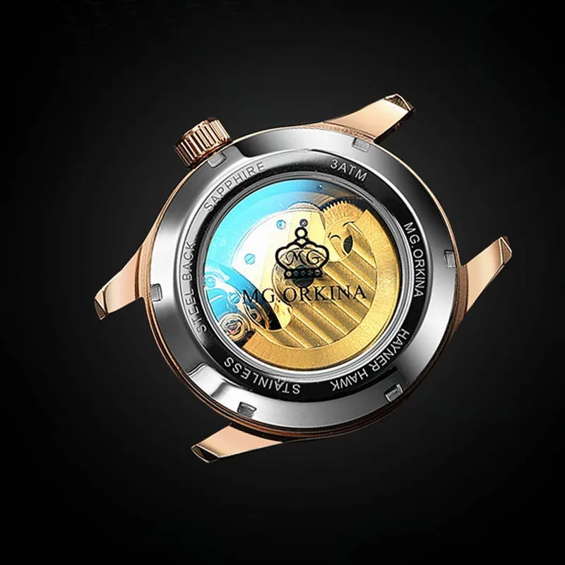 ساعة ميكانيكية أوتوماتيكية على الموضة للرجال ساعات من أفضل العلامات التجارية الفاخرة من الجلد مرحلة القمر ساعة يد توربيون أصلية Reloj Hombre