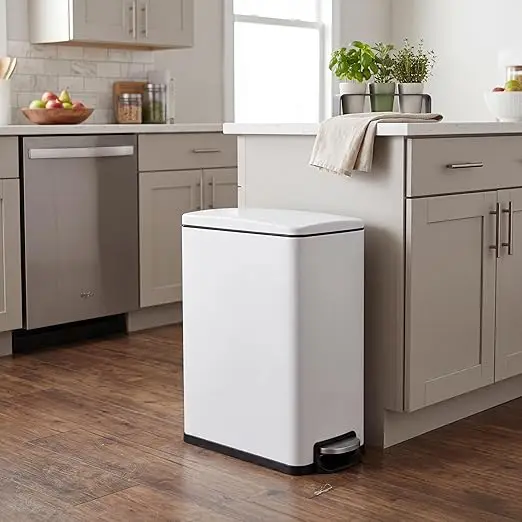 

45L Slim Kitchen Trash Can with Lid,Step Pedal Garbage,Stainless Steel Trash Bin with Removable Inner Bucket for Kitchen,Office