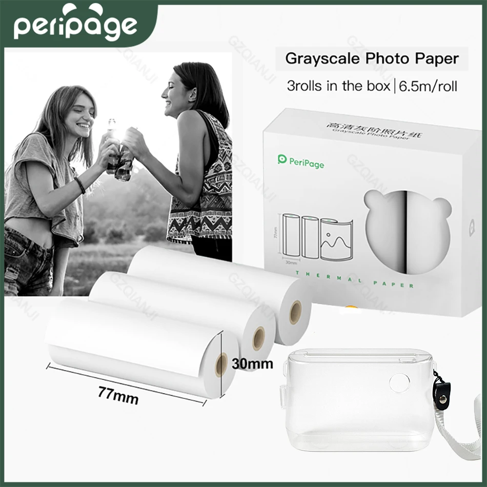 77mm Peripage A9 A9Pro Photo Printer Thermal Paper Notes Sticker Label 10 Years Color White Rolls Silicone Transparent Case