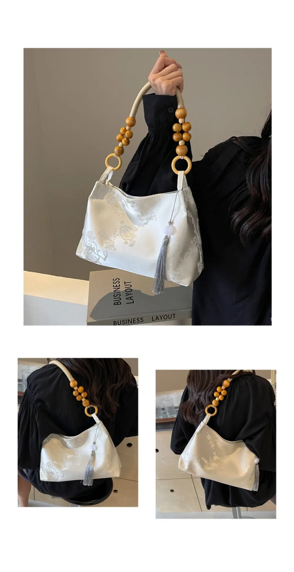 � Mittlere Kapazität ​ Damen-Schultertasche mit Stickerei ​ ​ Ethnische Muster-Stickerei ​ Nähgarn für Handarbeiten ​ ​ Quasten-Anhänger-Tasche ​ – Detail 11