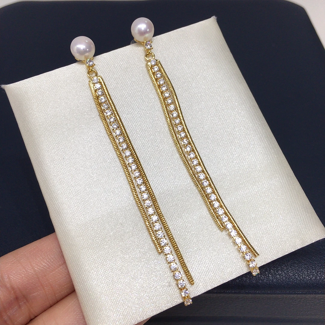 

Jinggong Zhuji natural freshwater pearl earrings for women niche high-end temperament grasping chain tassel color preservi