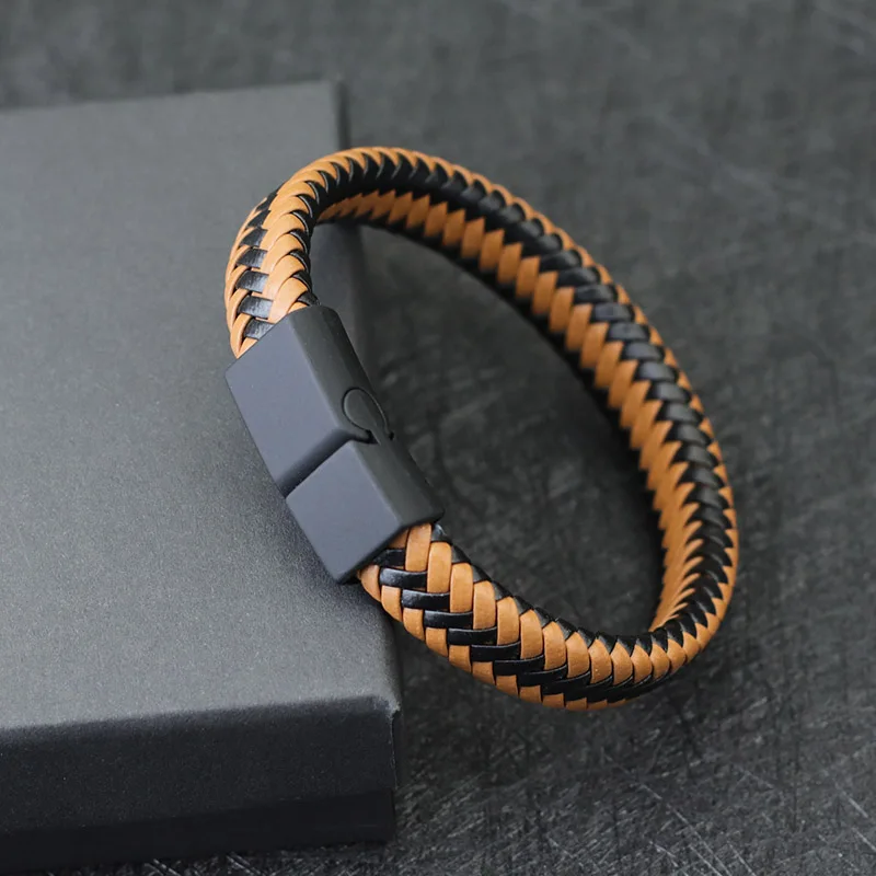 Noter Men Leather Bracelet Bangle Black Braided Magnetic Clasp Punk Braclet Homme Hand Accessories Gift For Him Pulsera Hombre