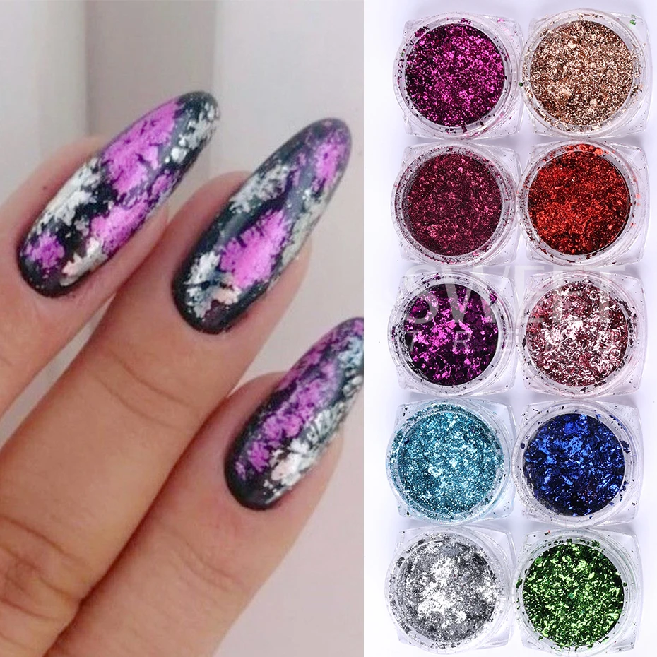 8/10Boxes Gold Silver Aluminum Nail Foils Metallic Sparkly Flakes Broken Irregular Foils DIY Manicure Decoration Glitter Sequins