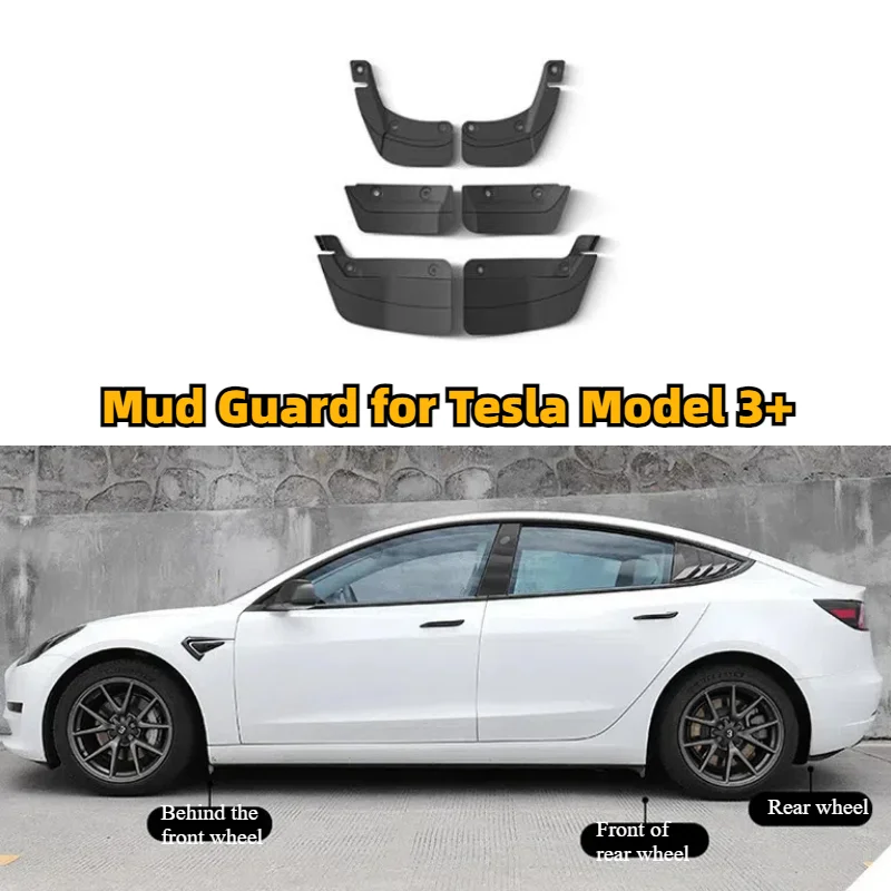 Front and Rear Fenders Mud Guard for Tesla Model 3 Highland 2024 Hidden Splash Guard Fender Concealed Mudflap Car Accessories