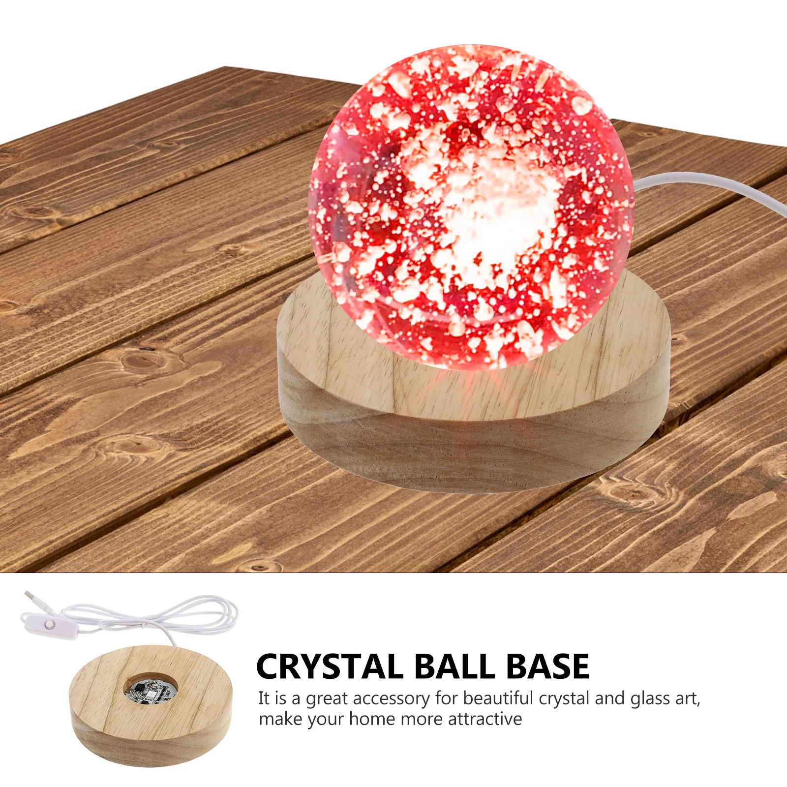 

1Set LED Lighting Base Wood Round Crystal Ball Holder Display Stand Home Decoration Night Lamp Accessories Light Base