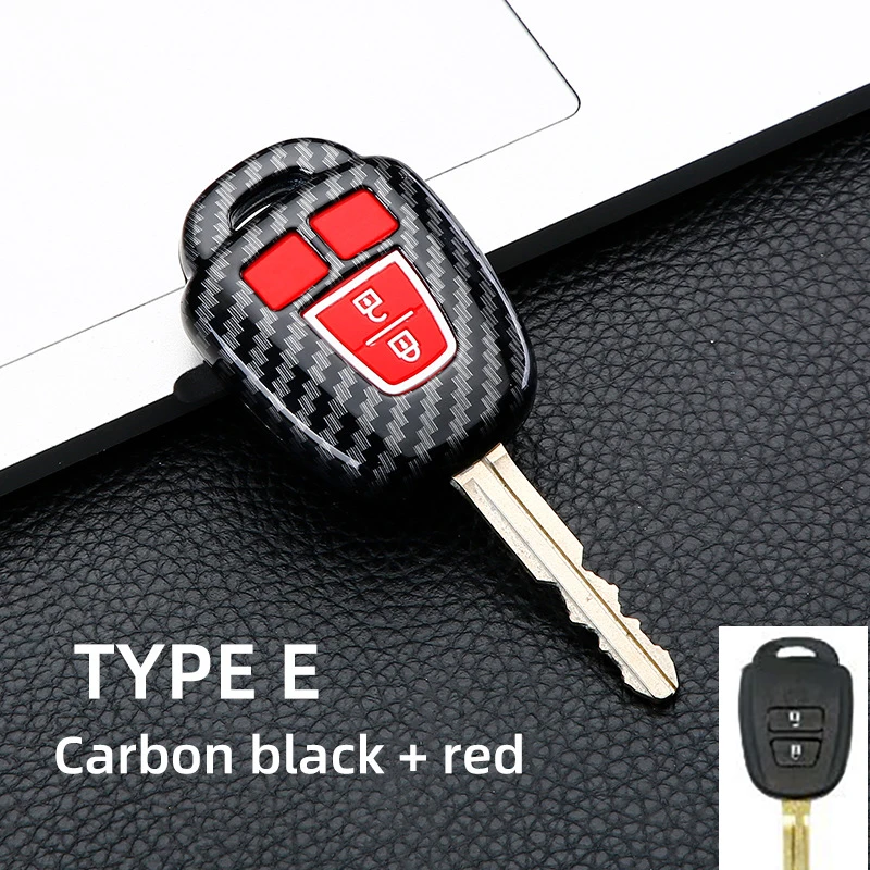 ABS Carbon Car Key Case Cover Fob Shell Cover Holder For Toyota Aqua Ractis Vitz RAV4 HiAce Land Cruiser 2010-2019 Keychain