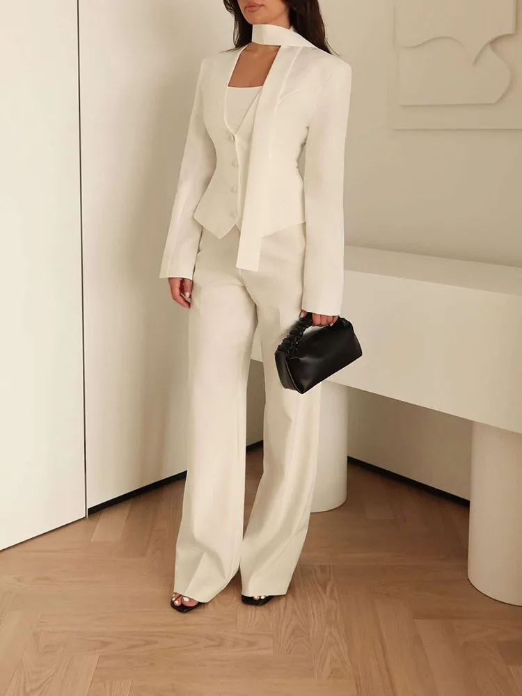 

Модный дизайн, стильные костюмы с длинными рукавами, пальто, осеннее однотонное пальто с v-образным вырезом, женская тонкая уличная куртка на пуговицах с шарфом