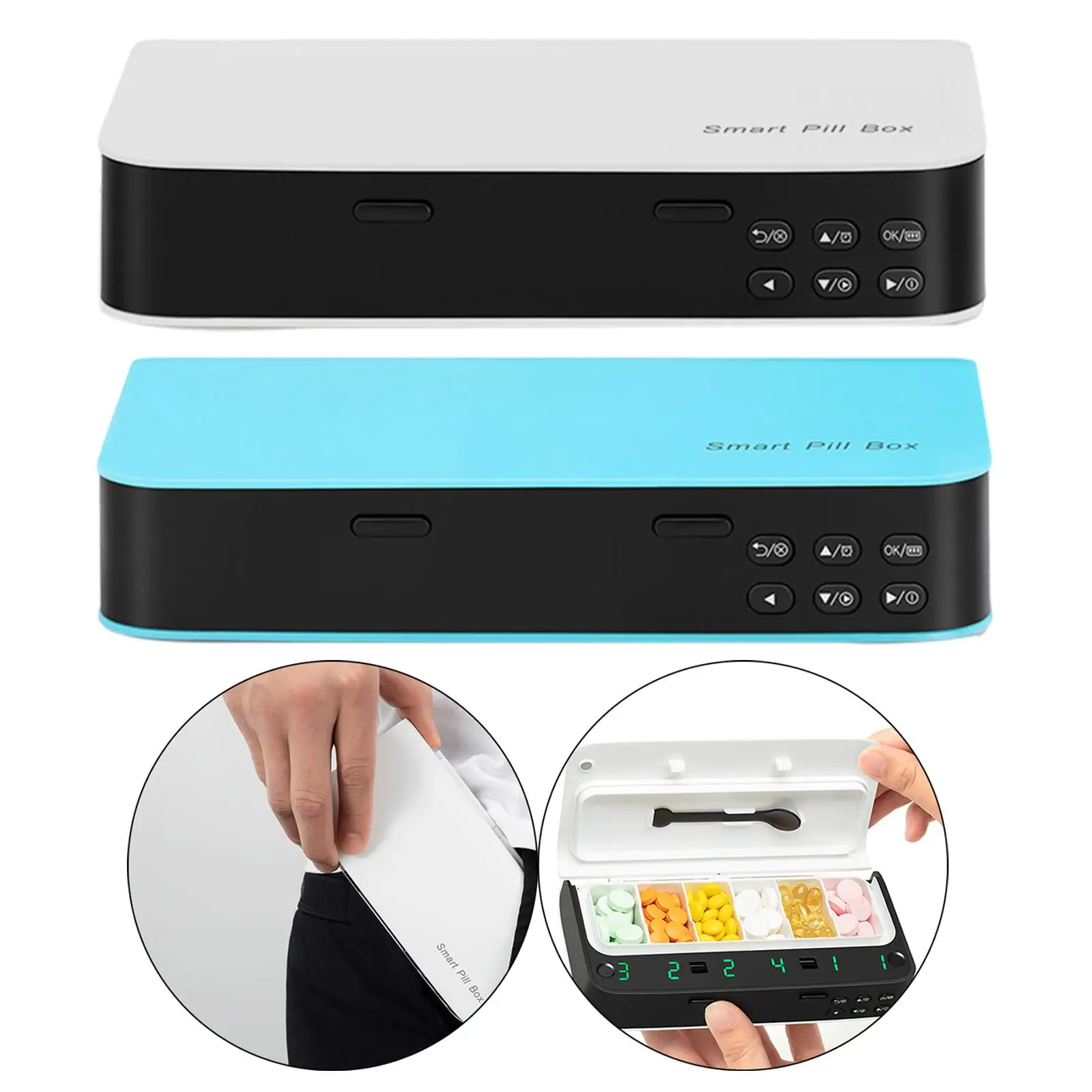 

Electronic Pill Dispenser LED Light Display 6 Dosage Templates Smart Alarm Timing Reminder Medicine Organizer Box for Elderly