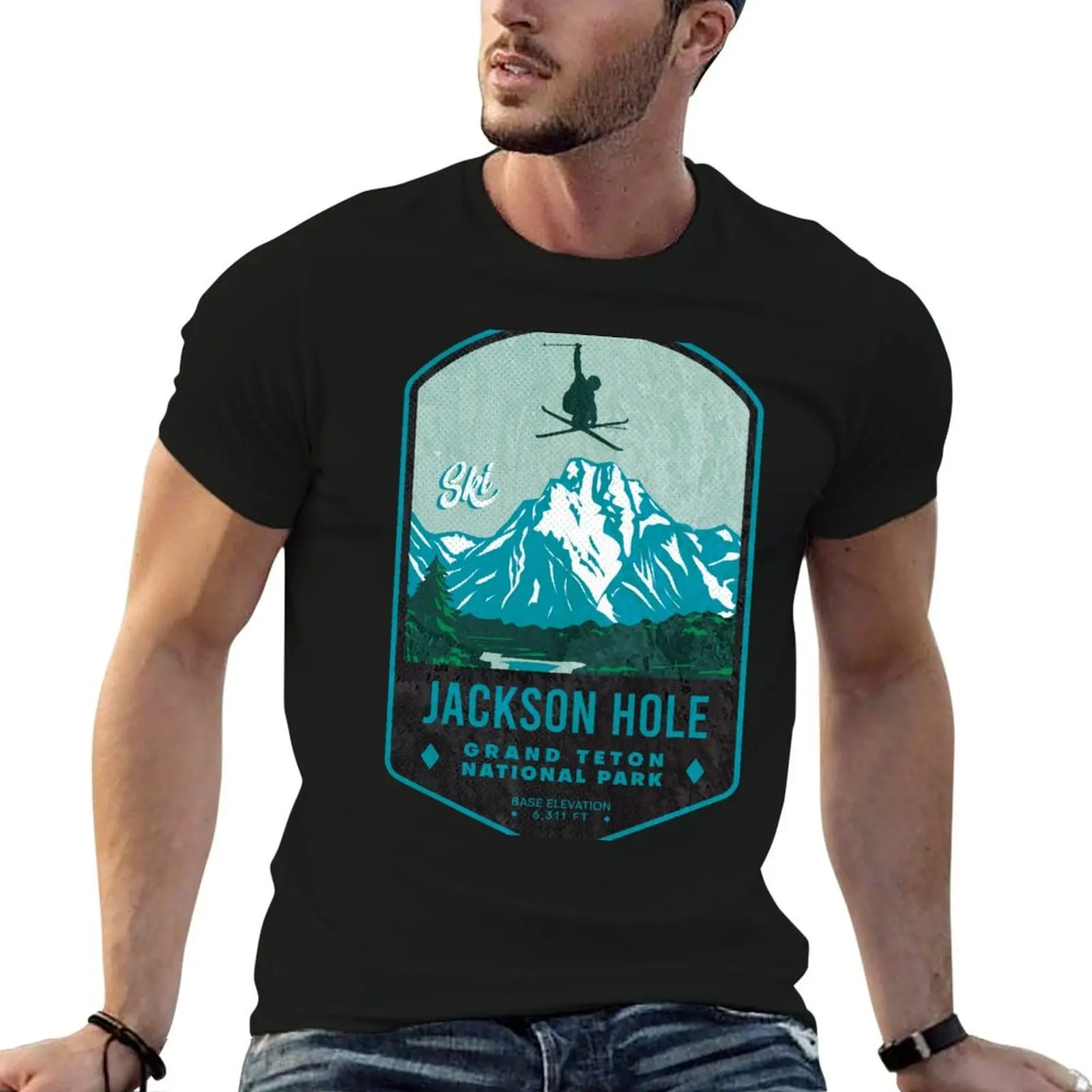 Ski Jackson Hole Grand Teton National Park T-Shirt for a boy cotton man t-shirts black t-shirts for men