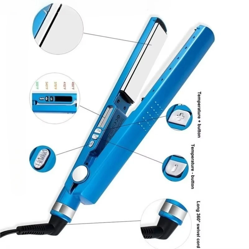 Classic Nano Titanium Hair Straightener Perm 1/4 Portable Wide and Narrow Edition Blue Hair Straightener Splint