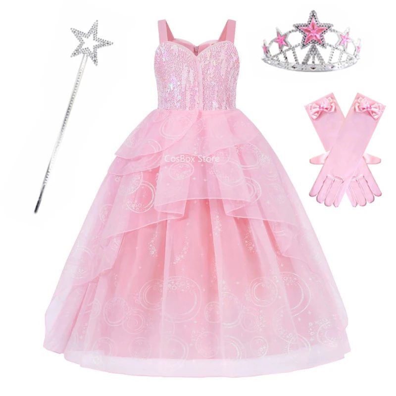 

Розовое платье ведьмы-принцессы для девочек с пайетками, париком и многослойной пышной юбкой из фатина, костюм для Хэллоуина, косплея, сценических выступлений и ролевых игр