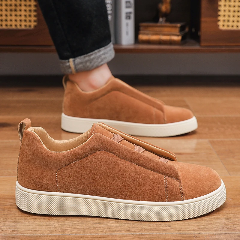 Men's Skate Shoes Elastic Hidden Strap Round Toe Light Flat Rubber Sole Minimalist Daily Office Travel Walking Casual Loafers