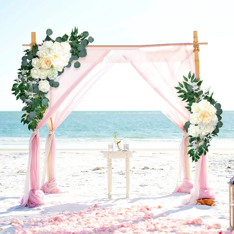 

2pcs Wedding Arch Flowers Artificial Corner Triangle Flowers Swag for Boho Wedding Arbor Backdrop Ceremony Decoration