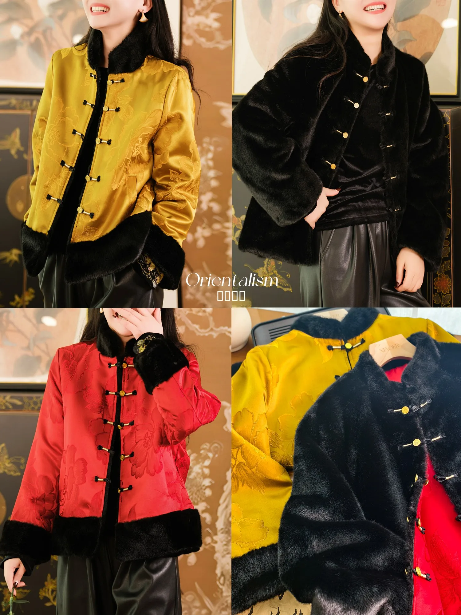 

Двусторонняя женская куртка свободного кроя с вышивкой пионами, атласная, на меховой подкладке, с широким воротником, длинными рукавами, теплая зимняя верхняя одежда