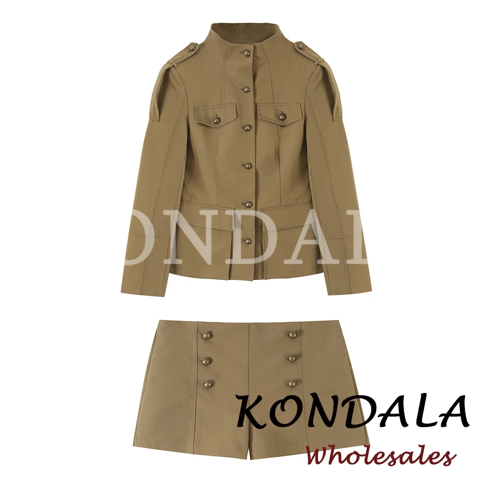 KONDALA Casual Solid Woman 2026 Suits Single Breasted Pocket Slim Jacket+Zipper Mini Shorts Fashion Female Elegant Autumn Sets image 5