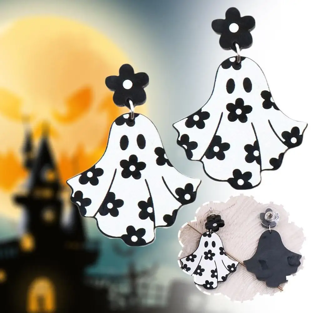 Halloween Ghost Flower Earrings Fashion Cute Ghost Earrings/ Jewelry Wire Hypoallergenic Feminine Ear Pendant Hooks Y5i3