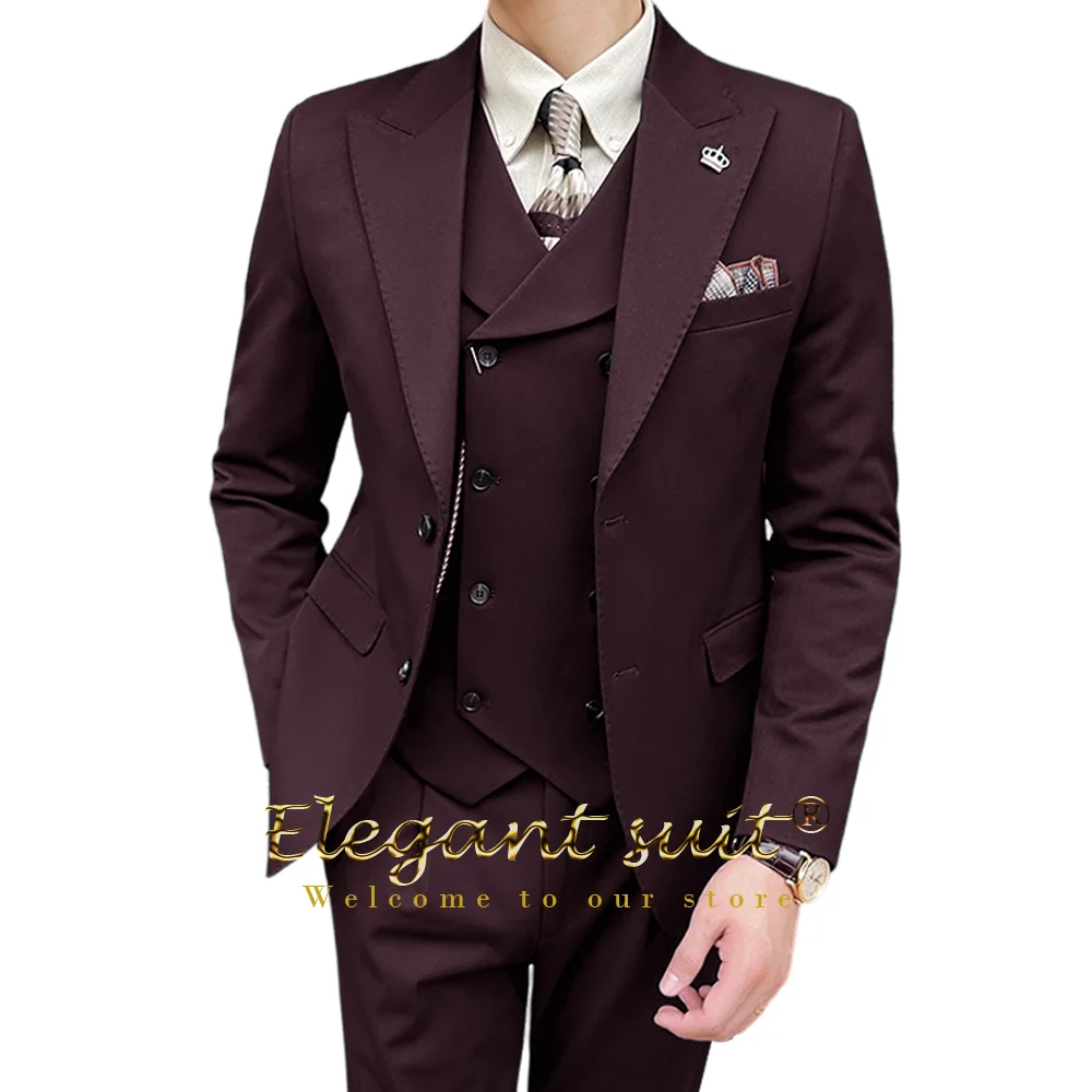 Men's gun collar formal suit 3-piece set, customized for formal business occasions, weddings, celebrations, and social events