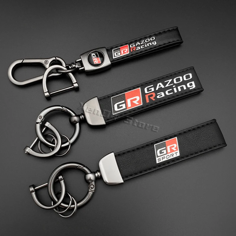 Leather Car Keychain Key Rings For Toyota GR Sport Gazoo Racing Supra Yaris 86 Corolla RAV4 Avensis Prado Prius Auto Accessories