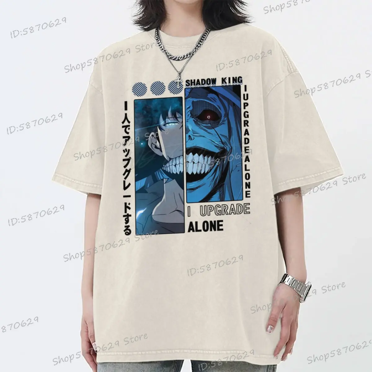 تي شيرت رجالي حار أنيمي سولو التسوية قميص سونغ جينوو الظل العاهل المحملة القطن غسلها قميص سولو التسوية أنيمي المشجعين التي شيرت
