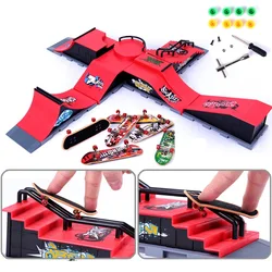 Finger Skate Park Kit Half Pipe Ramp Toy Parts Tech Deck Mini Scooter Scene for Finger Sport Skateboard Training Prop for Kid