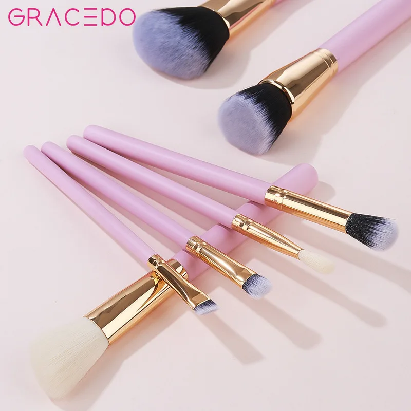 مجموعة فرش مكياج وردية مكونة من 7 قطع، مجموعة كاملة من أدوات المكياج لفناني الماكياج، بيع بالجملة من فرش المكياج بشعر الحيوانات