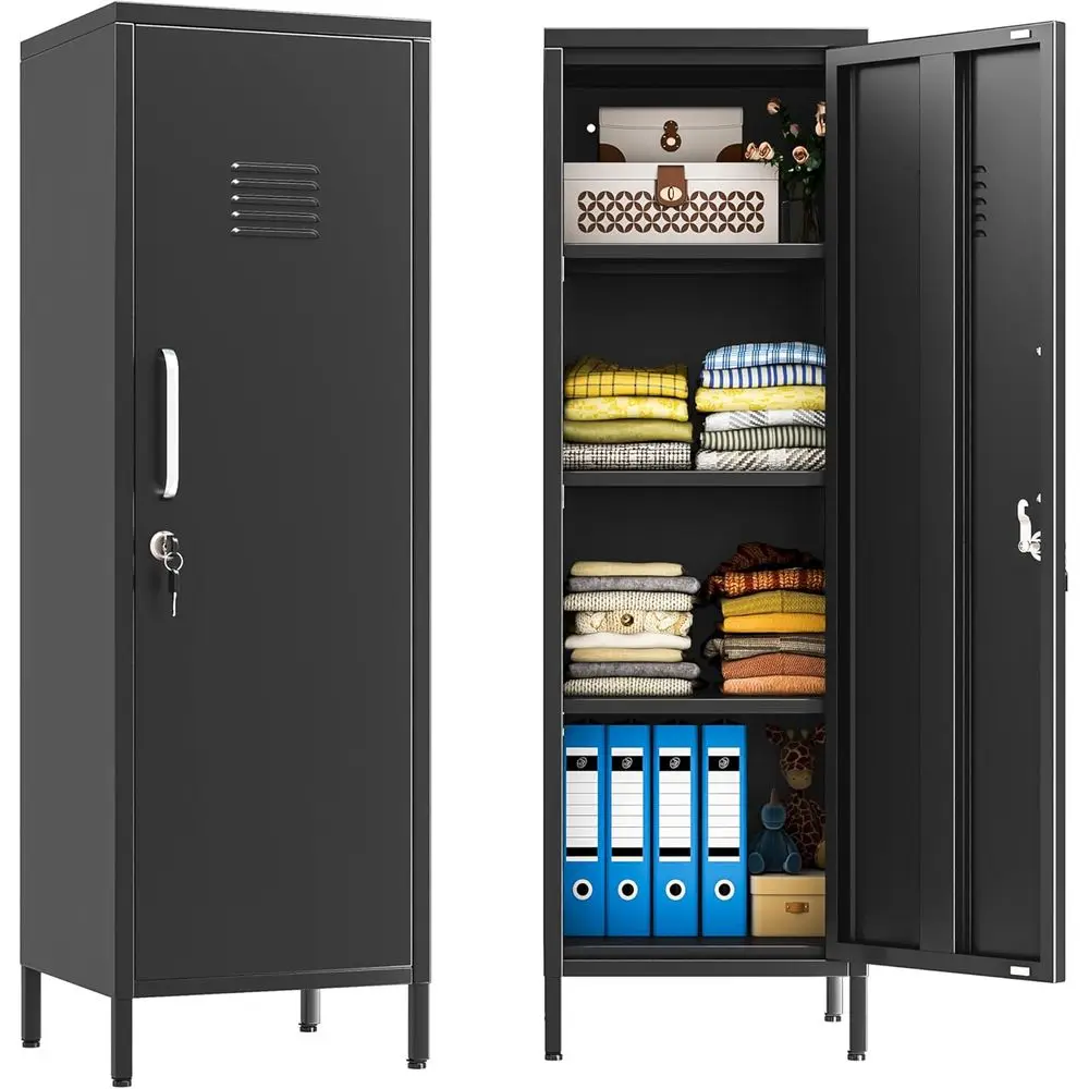 

47 Tall Metal Locker Cabinet with Locking Door, 3 Adjustable Shelves for Home and Office Storage