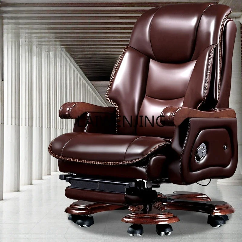 

MJY boss business leather president office massage cowhide solid wood recliner