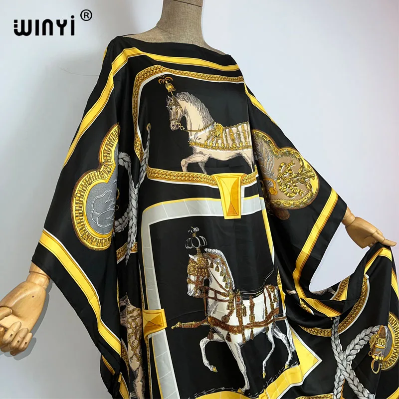 WINYI-Robe maxi caftan en sergé imprimé pour femme, bohème, mode africaine, populaire, longue, pour la plage, nouvelle collection été 2023