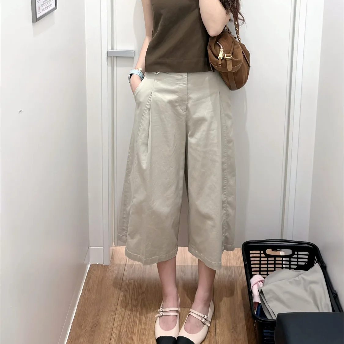 Spring Summer Loose Wide Feeling Quick Dry Cool Sensation Casual Skirt Pants Women's Fashion Loose Fit Three-quarter Length T...