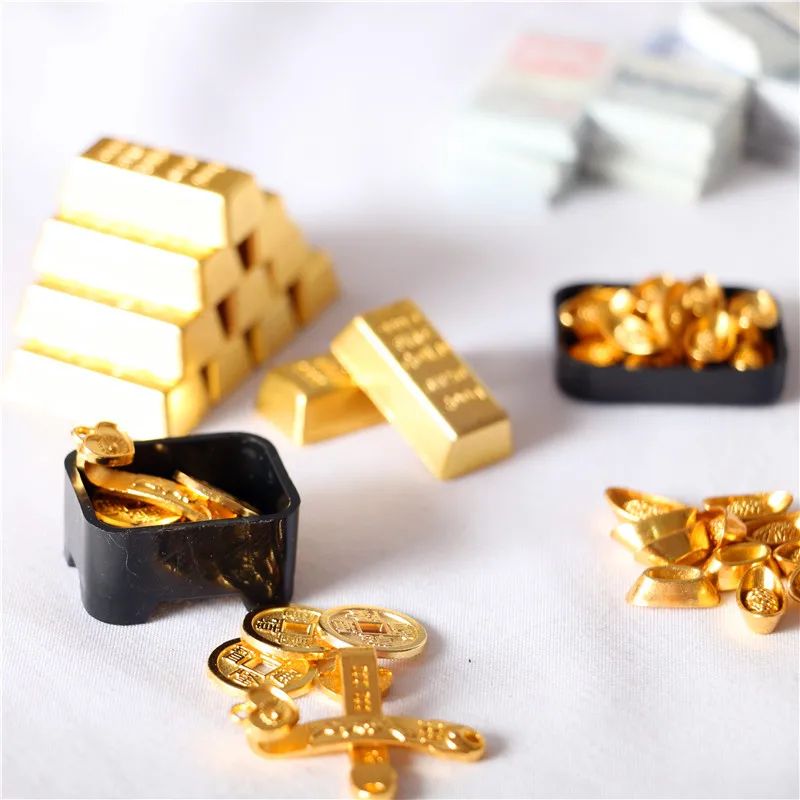 5pcs Dollhouse Gold Bar Miniature Mini Gold Ingot Coins Silver Dollar Coin Model Ornaments Doll House Items Accessories Copper