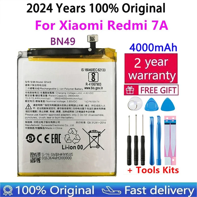 

2024 Years 100% Original 100% New Replacement Battery BN49 For Xiaomi Redmi 7A Authentic Phone Batteries 4000mAh With Free Tools