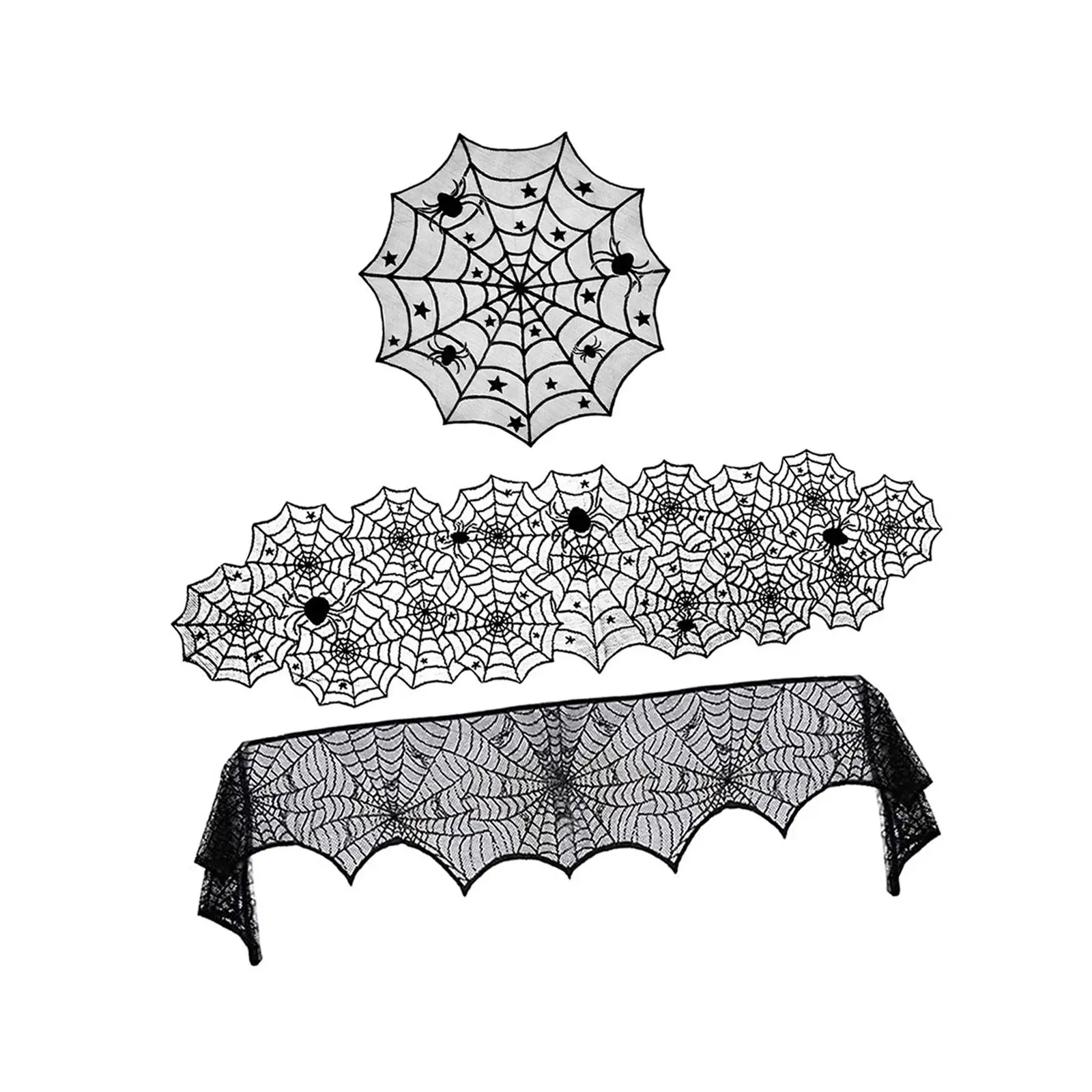 3x Halloween Decoration Set Spider Web Table Runner for Festive Shop Home