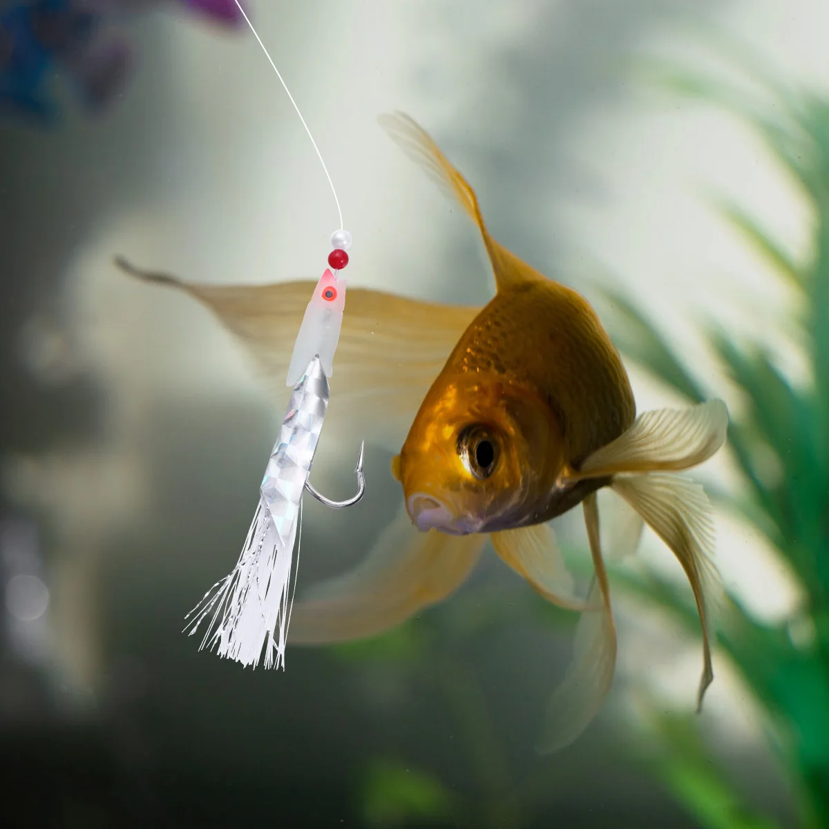 

10 pcs Fish Skin String Hooks Simulated Large Scale Reusable Rust-Proof Barb Lure For Bass Trout Walleye Redfish Predatory