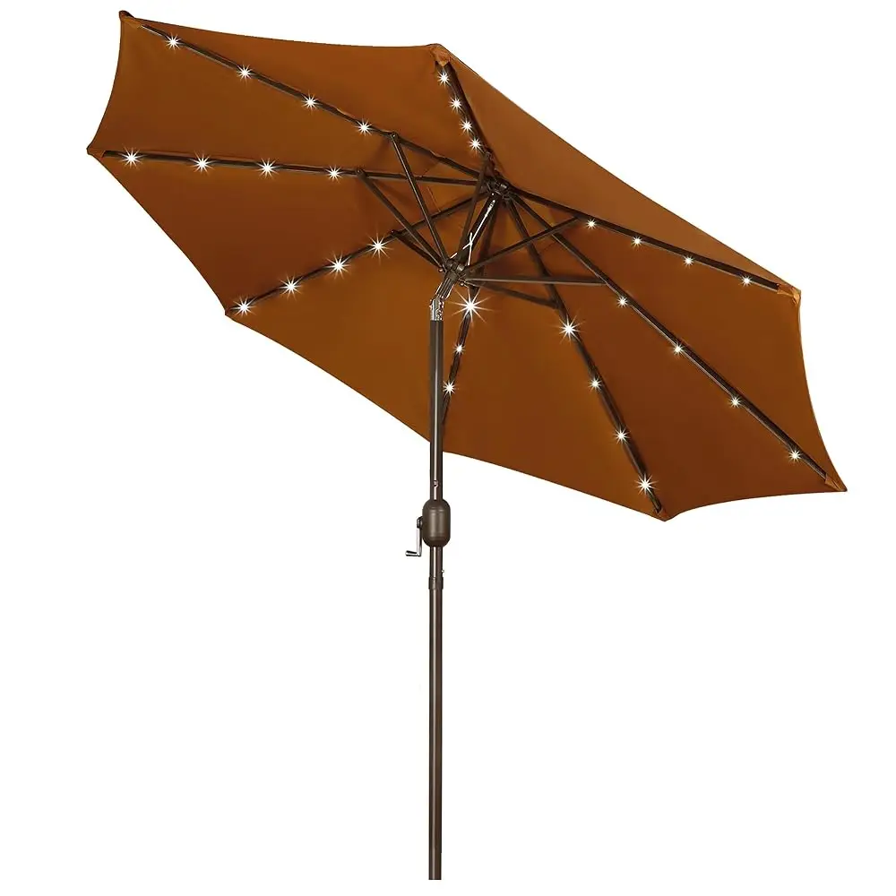 

9 Ft Solar Umbrella 32 Led Lighted Patio Umbrella Table Market Umbrella With Tilt And Crank Outdoor Umbrella For Garden, Deck,