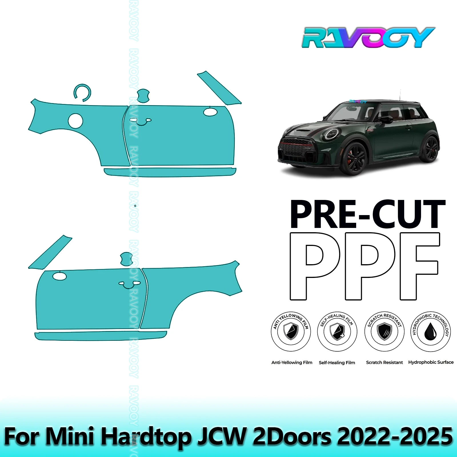 

For Mini Hardtop JCW 2Doors 2022-2025 8.5mil Clear Matte Pre-Cut PPF Door & A/B Pillar Kit TPU Paint Protection Film Set
