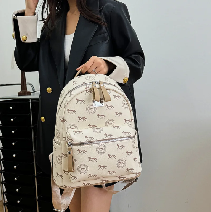 New Korean Fashion High Quality Leather Travel Backpacks Women's Large Capacity Double Zipper Shoulder Bags Totes School Bag