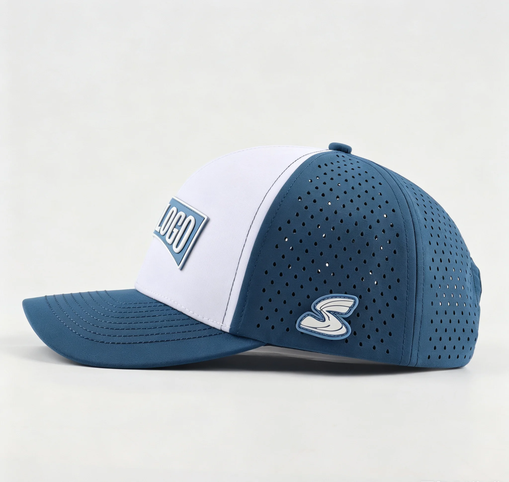 Luxury PVC Rubber Logo 6 Panel Dad Hat Perforated Laser Cut Hole Sport Baseball Cap for Adults Designer Custom Polyester view 3