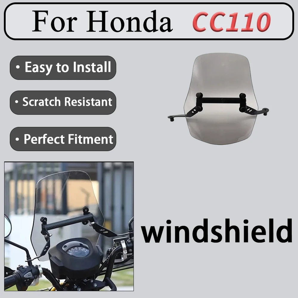 For Honda CC110 Vintage-Style Windscreen Weather-Resistant -Aging Material Reduces Upper-Body Wind Pressure Motorcycle Accessory
