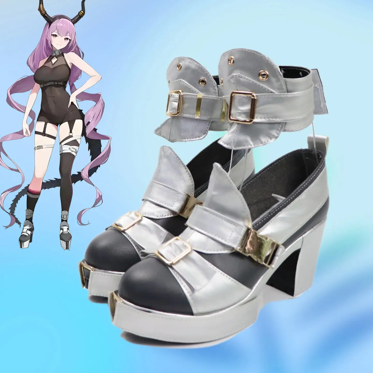 Anime Arknights Typhon Cosplay Shoes Sliver High Heels Short PU Leather Boots For Halloween Carnival