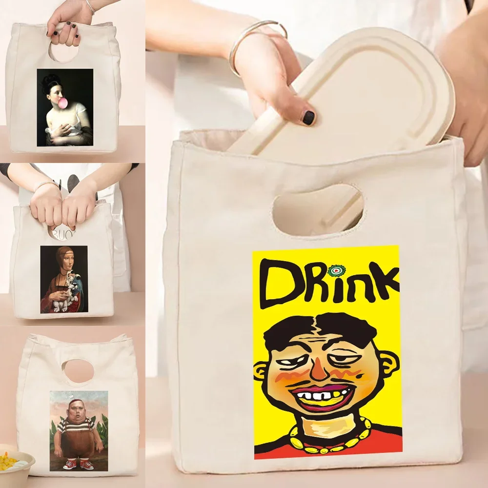 

Travel Insulated Lunch Bag Funny Series Handbags Portable Dinner Bags Multifunction School Picnic Cooler Thermal Food Packs