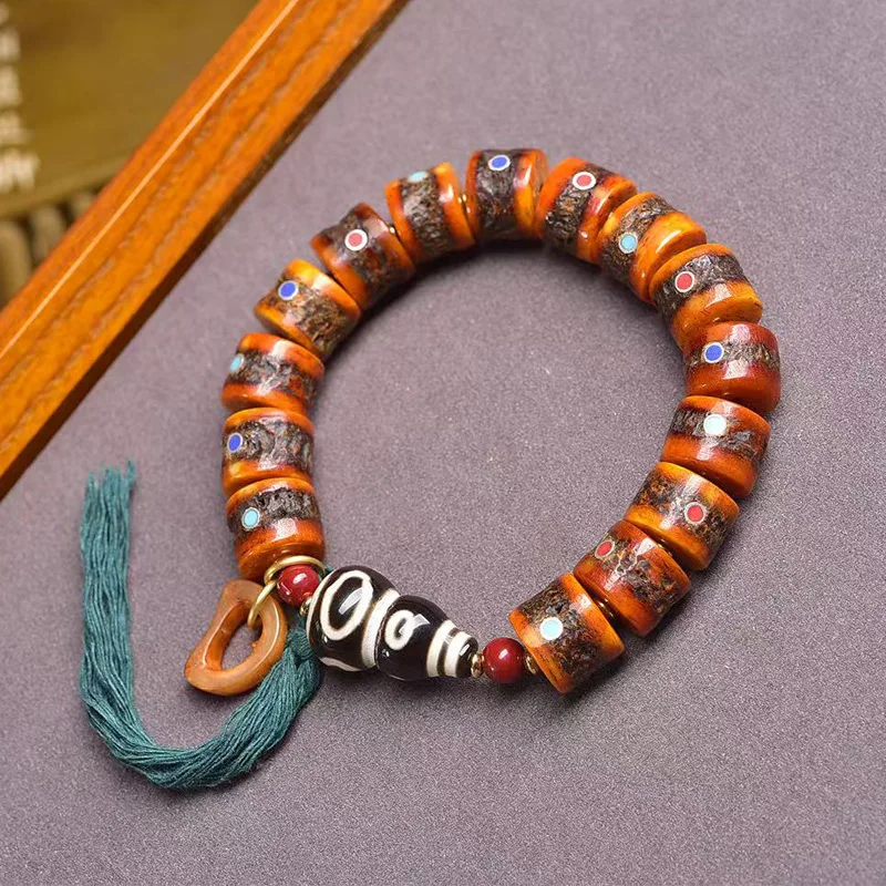 

Tibetan Return Yak Bone Wenwan Bracelet Root Pay Mortal Coil Three-way Agate Dzi Gourd Buddha Beads Accessori