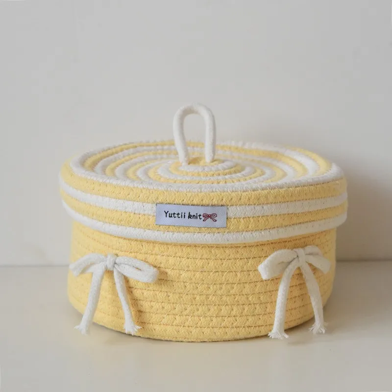 Creative Cotton Yarn Woven Storage Basket Cute Cartoon  Style Women's Home Use Covered Storage Basket Household Organizer