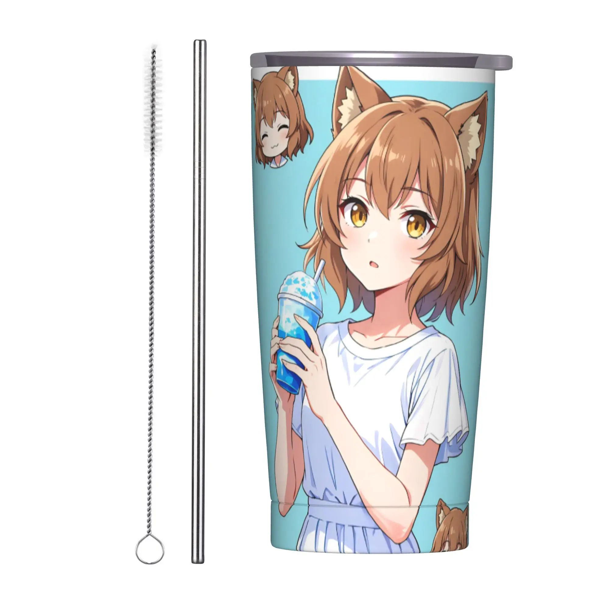 Trickcal C-Chibi Go Games Insulated Tumbler with Straws Lid  Stainless Steel Coffee Mugs Double Wall Car Bottle Cups 20oz