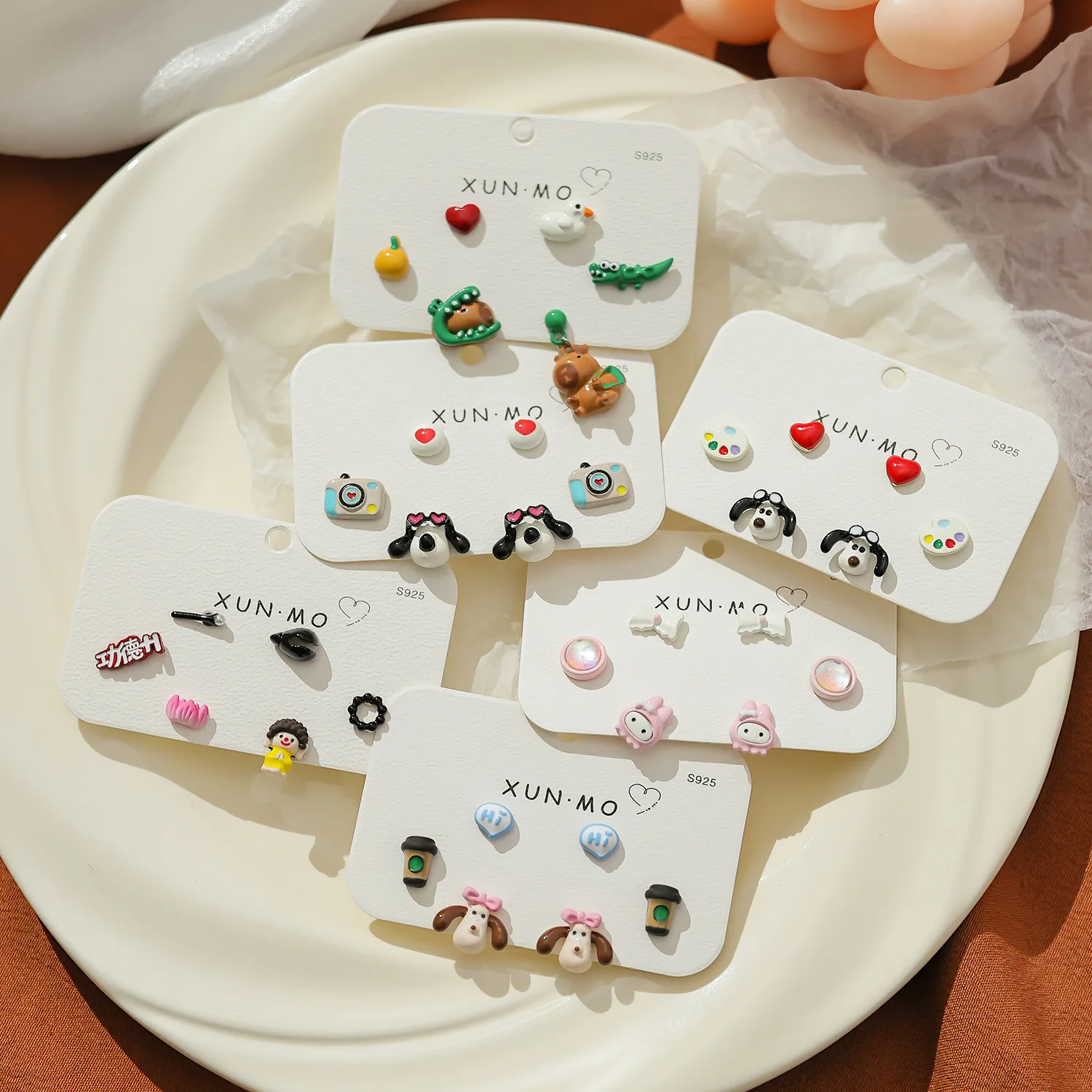 KADRUFI Colorful Cute Cartoon Animals Stud Earrings Set for Women Kids Fashion Sweet Heart Dog Cat Earring Jewelry Party Gift