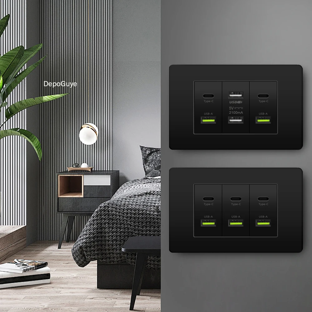 Enchufe de pared con puerto USB tipo C, carga inteligente superrápida de 20W, estándar de Corea y Chile, 118x73mm