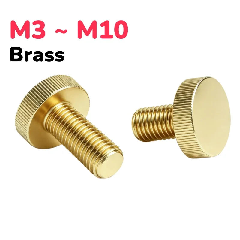 GB835 Brass Knurled Flat Head Hand Screw M3 ~ M10 Pure Copper Big Head Knurled Hand Screw Length 4 ~ 40 mm